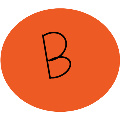 an orange circle with a B in the middle of it.